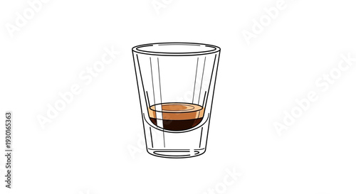 Espresso shot in a clear glass, close-up, isolated on white background