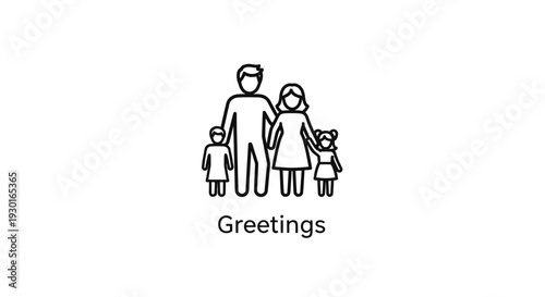 Family Greetings Icon: Parents and Children Holding Hands, Symbolizing Unity and Connection
