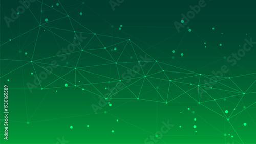 Abstract green geometric background with connected lines and dots, creating network pattern