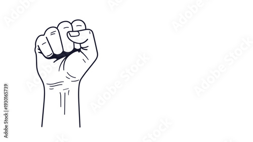 Hand drawn sketch of a clenched fist raised vertically to symbolize strength or protest isolated on a white background.