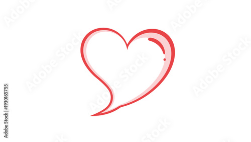 Simple red heart shape with a soft pink fill and a reflective white highlight isolated on a plain white background.