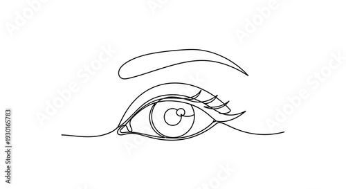 Minimalist Line Art Drawing of a Woman's Eye with Eyelashes and Eyebrow