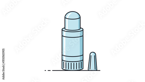 Simple blue glue stick with its cap removed and placed next to it for school and office craft projects on white.