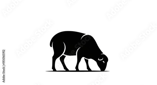 Black Bull Silhouette Grazing Animal.