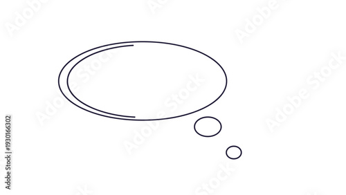 Simple black outline of a thought bubble or speech cloud with two small circles below it isolated on a clean white background.