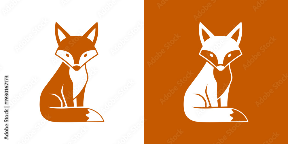 Fototapeta premium Illustration of a fox sitting in a contrasting dual background setting from a front viewpoint