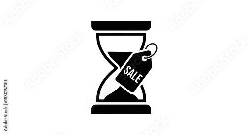 Hourglass with Sale Tag Icon: Time Limited Offer, Discount, Countdown Sale, Urgency