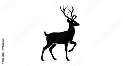 Black Deer Silhouette with Antlers Running.