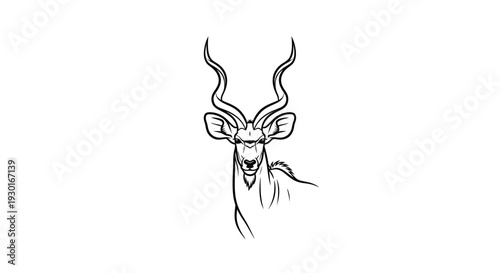 Kudu Antelope Head Illustration - Majestic Horns, Wild Animal Portrait
