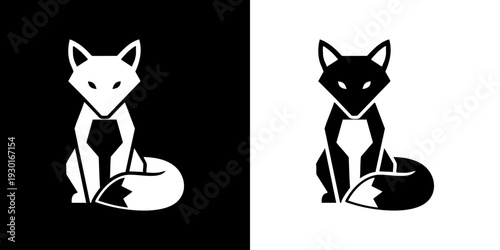 Illustration of white and black foxes sitting together in a minimalist dual-toned setting