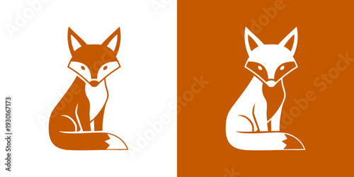 Illustration of a fox sitting in a contrasting dual background setting from a front viewpoint