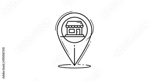 Location Pin Icon with Storefront, Map Marker for Business, Retail, and Navigation