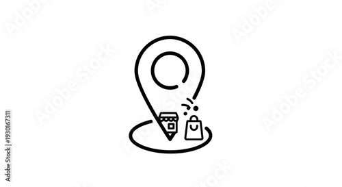 Location Pin with Shopping Bag and Store Icon, Representing Local Business and Retail Destination