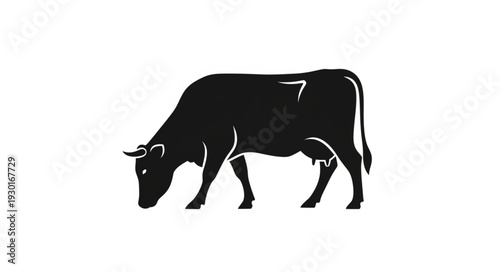 Black Cow Silhouette Walking Sideways.