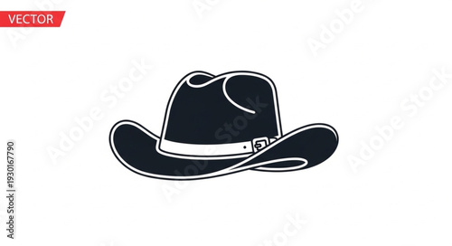 Black Cowboy Hat Vector Illustration.