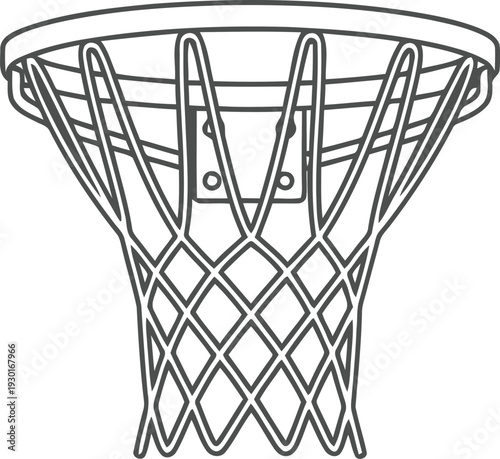 Basketball rim with net vector illustration, sports equipment icon, goal hoop graphic, isolated game element, athletic competition outline