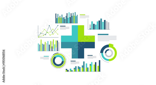 Healthcare Data Analytics Concept with Plus Sign and Statistical Visualizations, Illustrating Medical Progress, Financial Growth, and Business Health Management Strategies