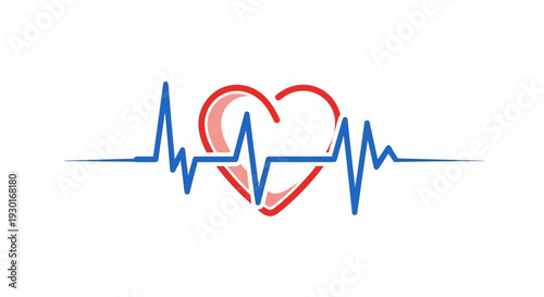 Graphic Heartbeat ECG Line with Red Heart Symbol