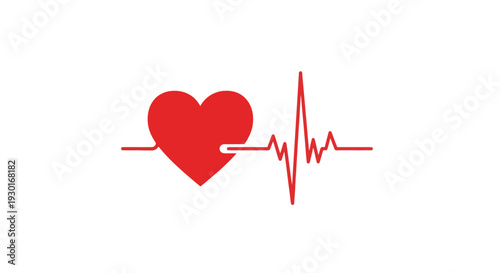 Graphic representation of a healthy human heart rhythm, featuring a bright red heart connected to a dynamic electrocardiogram wave, symbolizing life and vitality