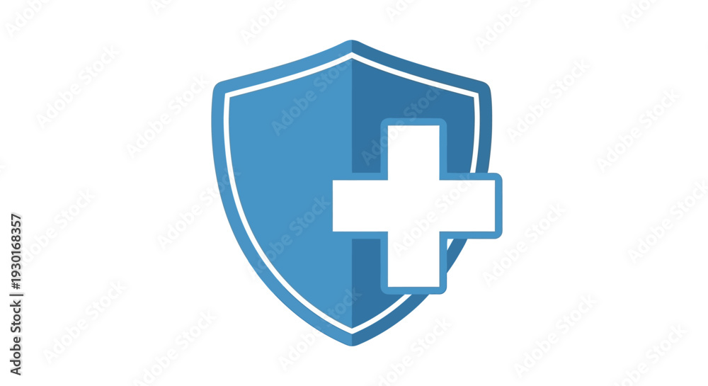 Obraz premium Blue shield with white medical cross icon symbolizing health protection and safety. Concept for secure healthcare, insurance, and medical wellbeing services