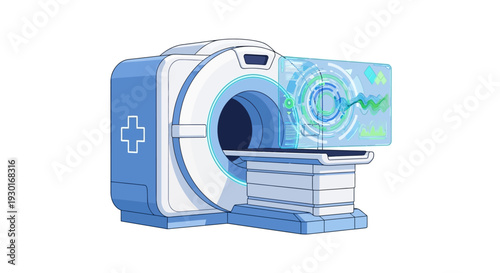 Advanced Medical Imaging Technology for Diagnostics and Health Monitoring Illustration with Digital Health Data Display