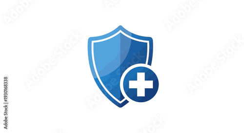 Shield with Plus Sign Icon Representing Medical Safety and Healthcare Protection, Digital Security, Health Assurance, and Added Wellness Features for Online Platforms