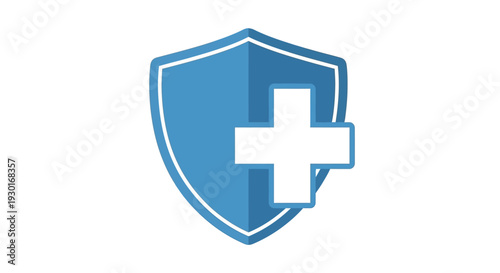 Blue shield with white medical cross icon symbolizing health protection and safety. Concept for secure healthcare, insurance, and medical wellbeing services