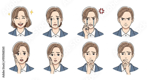 Diverse expressions of a person showcasing various emotional states in a portrait series.