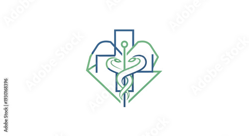 Caduceus symbol with medical cross design, illustrating healthcare and emergency services