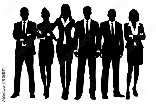 Corporate Team Silhouette Vector – Standing Business People in Black.