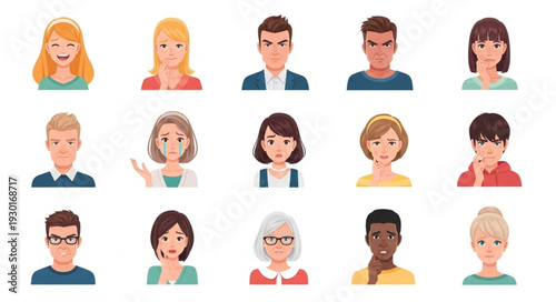 Diverse collection of human faces showcasing various emotions and expressions in a portrait style.