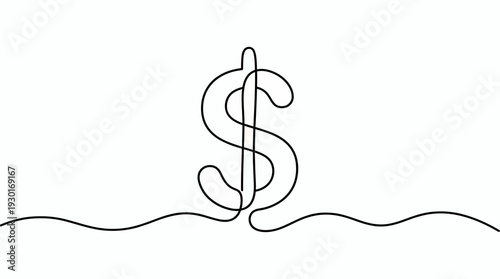 One continuous line drawing of a dollar sign symbol on a white background, concept for financial growth, banking services and global economy
