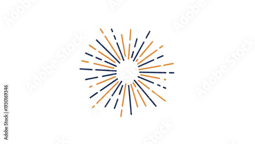 Textured sunburst or starburst icon with radiating lines in orange and dark blue colors isolated on a plain white background.