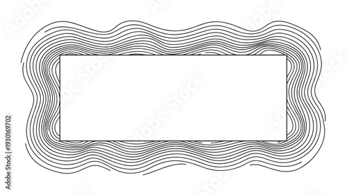 Rectangular border surrounded by many thin wavy lines creates a decorative frame with a rhythmic and flowing linear aesthetic.