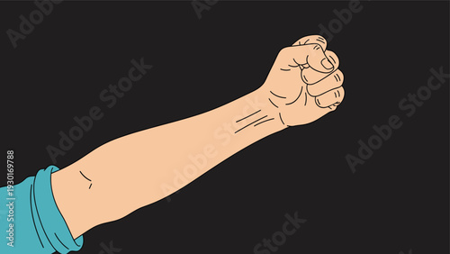 Powerful illustration of a raised arm with a clenched fist against a black background symbolizing strength and determination.