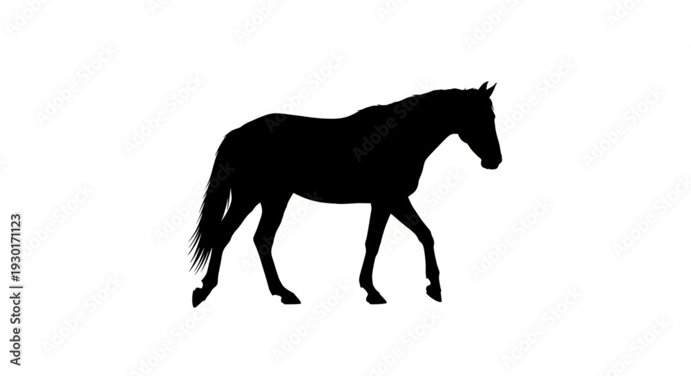 Fototapeta premium Black Horse Silhouette Walking Profile.