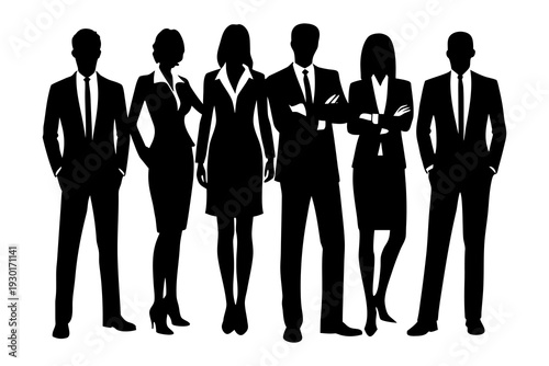 Black Business Men and Women Silhouette Set – Professional Team Vector Illustration.