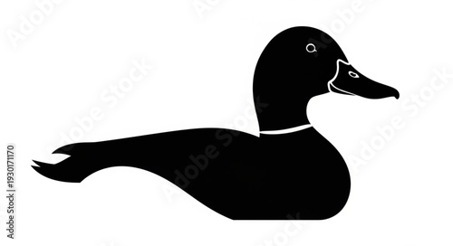Black Duck Silhouette Swimming Sideways.