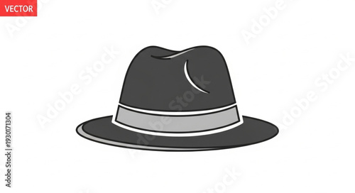 Black Fedora Hat Illustration Isolated.