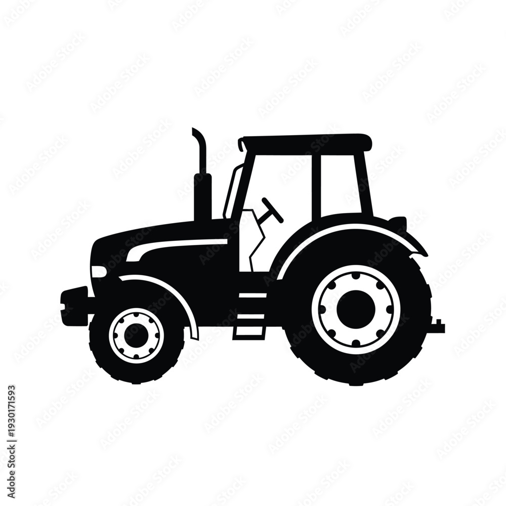 Obraz premium Black Silhouette of a Farm Tractor on White Background