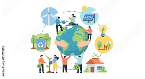 Sustainable Living Around the Globe Illustration.