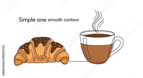 Freshly Baked Croissant with Hot Chocolate Coffee Drink