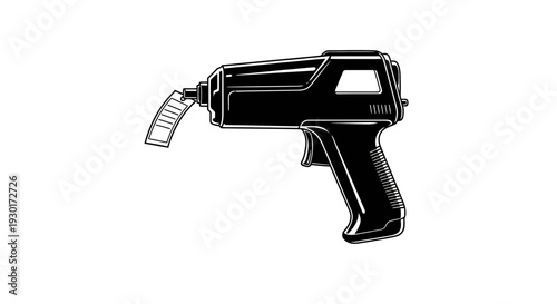 Futuristic Ray Gun with Price Tag, Sci-Fi Weapon, Retro Technology, Vector Illustration