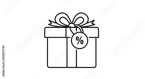 Gift Box with Percentage Tag Icon - Discount, Sale, Offer, Promotion, Present, Shopping