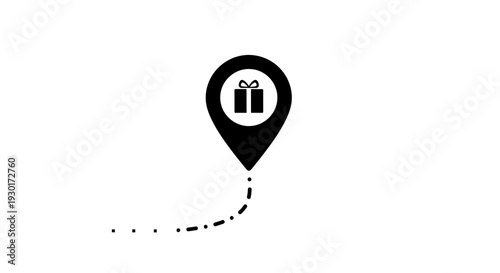 Gift Location Pin Icon with Dotted Line Path on White Background