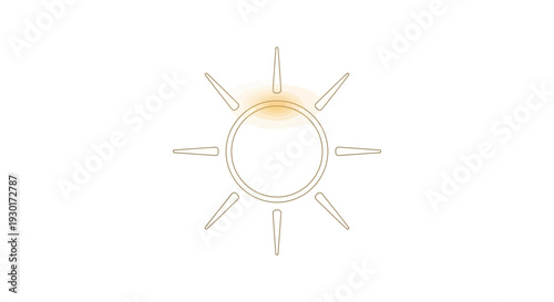 Golden Sun Icon with Rays and Glow on White Background - Abstract Symbol