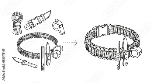 DIY Paracord Bracelet Kit with Knife, Whistle, and Fire Starter - Assembly Guide
