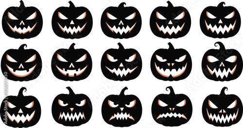 Set of spooky Halloween pumpkin faces isolated on white background jack o lantern vector
