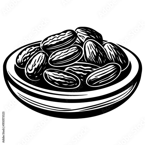 Bowl of Peanuts Vector Illustration — Snack, Nut, Food Icon, Vintage Engraving Style
