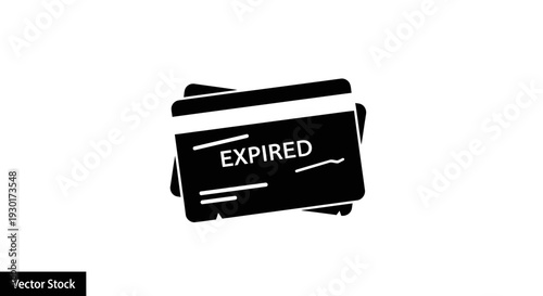 Expired Credit Card Icon, Black and White Vector Graphic